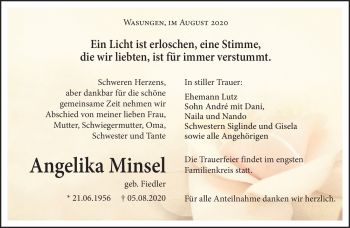 Traueranzeige von Angelika Minsel von Südthüringer Presse
