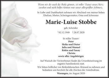 Traueranzeige von Marie-Luise Stobbe von Südthüringer Presse