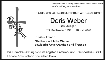 Traueranzeige von Doris Weber von Frankenpost