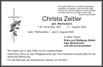 Traueranzeige von Christa Zeitler von Frankenpost