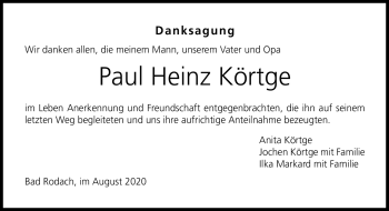 Traueranzeige von Paul Körtge von Neue Presse Coburg