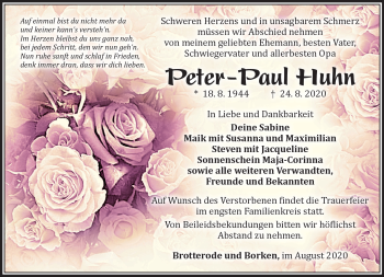 Traueranzeige von Peter-Paul Huhn von Südthüringer Presse