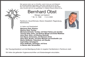 Traueranzeige von Bernhard Obst von Frankenpost