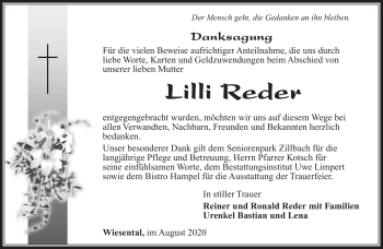 Traueranzeige von Lilli Reder von Südthüringer Presse