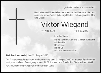 Traueranzeige von Viktor Wiegand von Neue Presse Coburg
