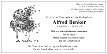 Traueranzeige von Alfred Benker von Frankenpost