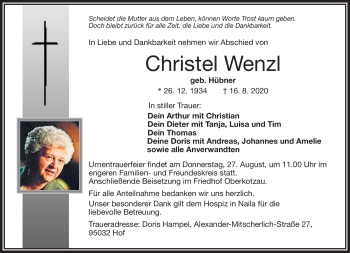 Traueranzeige von Christel Wenzl von Frankenpost