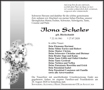 Traueranzeige von Ilona Scheler von Südthüringer Presse