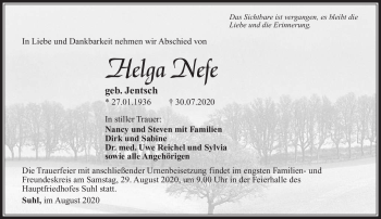 Traueranzeige von Helga Nefe von Südthüringer Presse