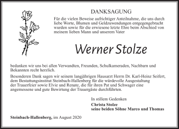 Traueranzeige von Werner Stolze von Südthüringer Presse