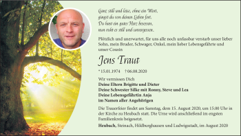 Traueranzeige von Jens Traut von Südthüringer Presse