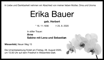 Traueranzeige von Erika Bauer von Neue Presse Coburg