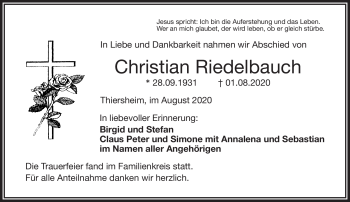 Traueranzeige von Christian Riedelbauch von Frankenpost