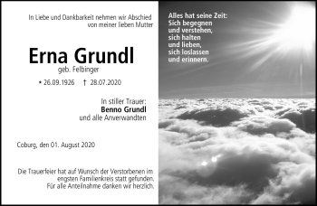 Traueranzeige von Erna Grundl von Neue Presse Coburg