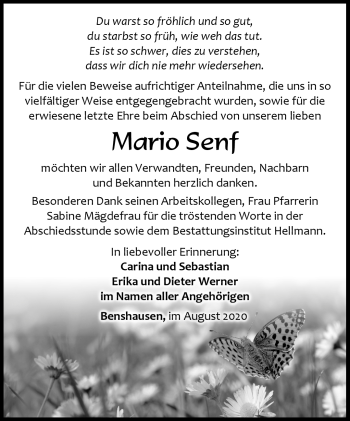 Traueranzeige von Mario Senf von Südthüringer Presse