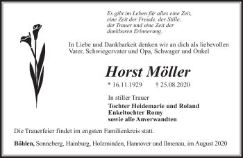 Traueranzeige von Horst Möller von Südthüringer Presse