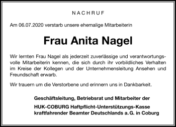 Traueranzeige von Anita Nagel von Neue Presse Coburg