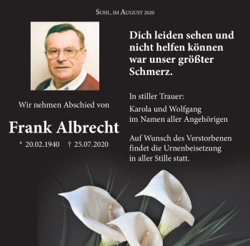 Traueranzeige von Frank Albrecht von Südthüringer Presse