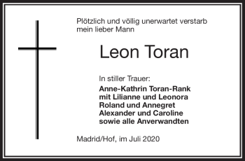 Traueranzeige von Leon Toran von Frankenpost