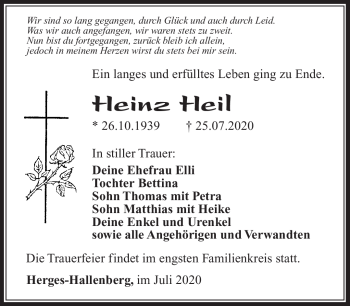 Traueranzeige von Heinz Heil von Südthüringer Presse