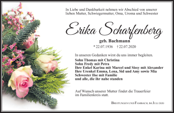 Traueranzeige von Erika Scharfenberg von Südthüringer Presse