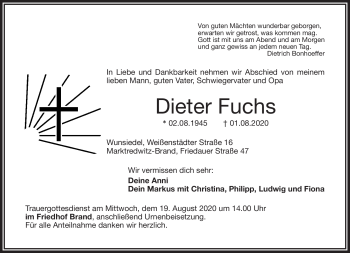 Traueranzeige von Dieter Fuchs von Frankenpost