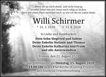 Traueranzeige von Willi Schirmer von Neue Presse Coburg