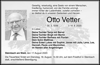 Traueranzeige von Otto Vetter von Neue Presse Coburg