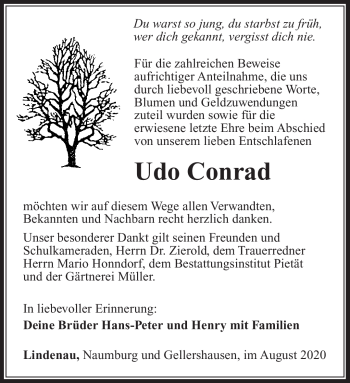Traueranzeige von Udo Conrad von Südthüringer Presse