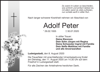 Traueranzeige von Adolf Peter von Neue Presse Coburg
