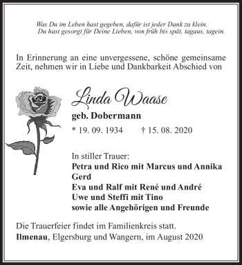 Traueranzeige von Linda Waase von Südthüringer Presse