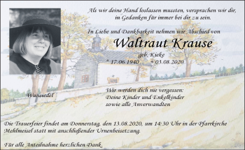 Traueranzeige von Waltraut Krause von Frankenpost