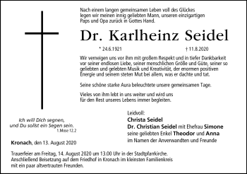 Traueranzeige von Karlheinz Seidel von Neue Presse Coburg