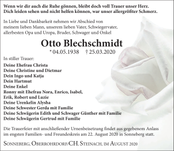 Traueranzeige von Otto Blechschmidt von Südthüringer Presse