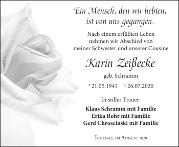 Traueranzeige von Karin Zeißecke von Südthüringer Presse