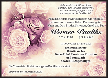 Traueranzeige von Werner Pauliks von Südthüringer Presse