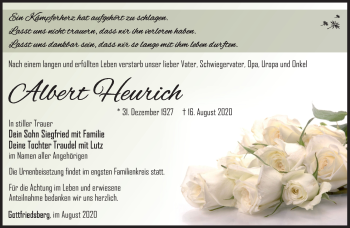 Traueranzeige von Albert Heurich von Südthüringer Presse