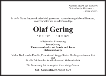 Traueranzeige von Olaf Gering von Südthüringer Presse