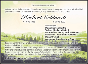 Traueranzeige von Herbert Eckhardt von Südthüringer Presse