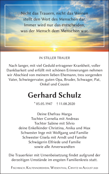 Traueranzeige von Gerhard Schulz von Südthüringer Presse