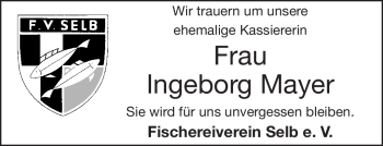Traueranzeige von Ingeborg Mayer von Frankenpost