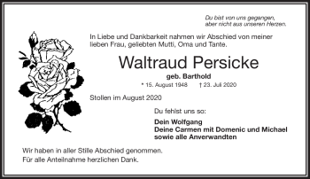 Traueranzeige von Waltraud Persicke von Frankenpost