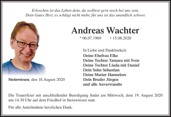 Traueranzeige von Andreas Wachter von Neue Presse Coburg