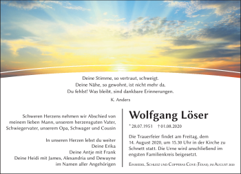 Traueranzeige von Wolfgang Löser von Südthüringer Presse