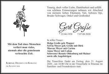Traueranzeige von Gert Große von Südthüringer Presse