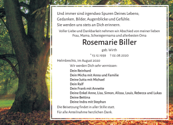 Traueranzeige von Rosemarie Biller von Frankenpost