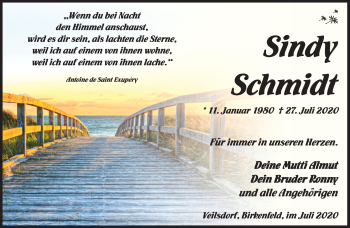 Traueranzeige von Sindy Schmidt von Südthüringer Presse