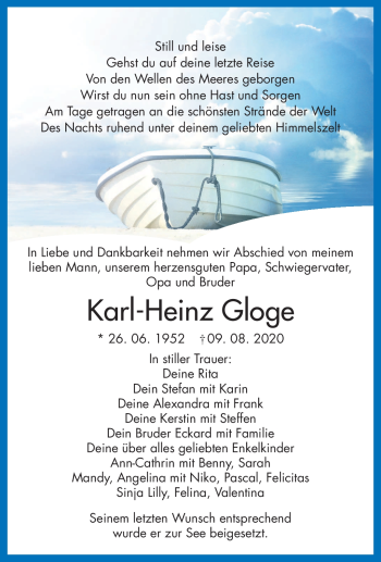 Traueranzeige von Karl-Heinz Gloge von Neue Presse Coburg