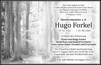 Traueranzeige von Hugo Forkel von Südthüringer Presse