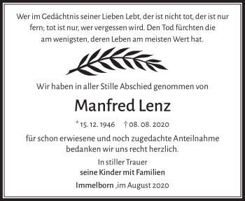 Traueranzeige von Manfred Lenz von Südthüringer Presse